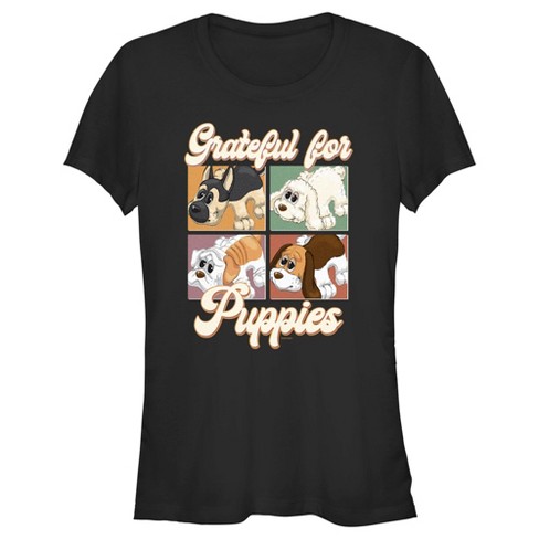 Junior's Pound Puppies Grateful for Puppies T-Shirt - Black - X Large