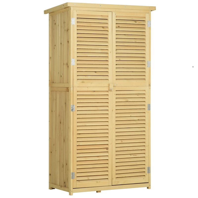 Outsunny 3' x 5' Wooden Garden Storage Shed, Sheds & Outdoor Storage with Asphalt Roof & 2 Large Wood Doors with Lock, Natural, 1 of 8
