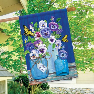 Blue and Purple Spring Garden Flag with Mason Jars, 28" x 40"
