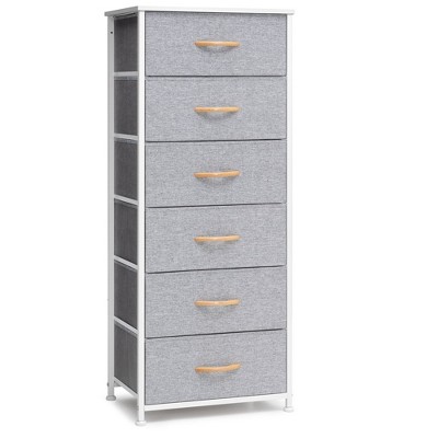 Crestlive Products Vertical Dresser for Bedroom Storage Tower with Sturdy Steel Frame Wood Top Easy Pull Fabric Bins