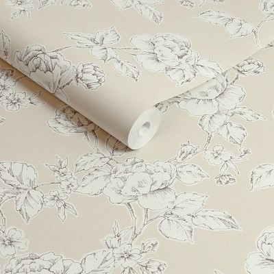 Pollington Roses Beige Non-Woven Removable Wallpaper Roll