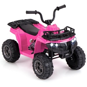 Costway Kids Ride On Electric ATV 6V 4-Wheeler Quad Car with One-Button Start Tread Tires Black/Navy/Red/Pink - 1 of 4