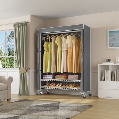 R1C Plus White Wire Garment Rack with Black Cover