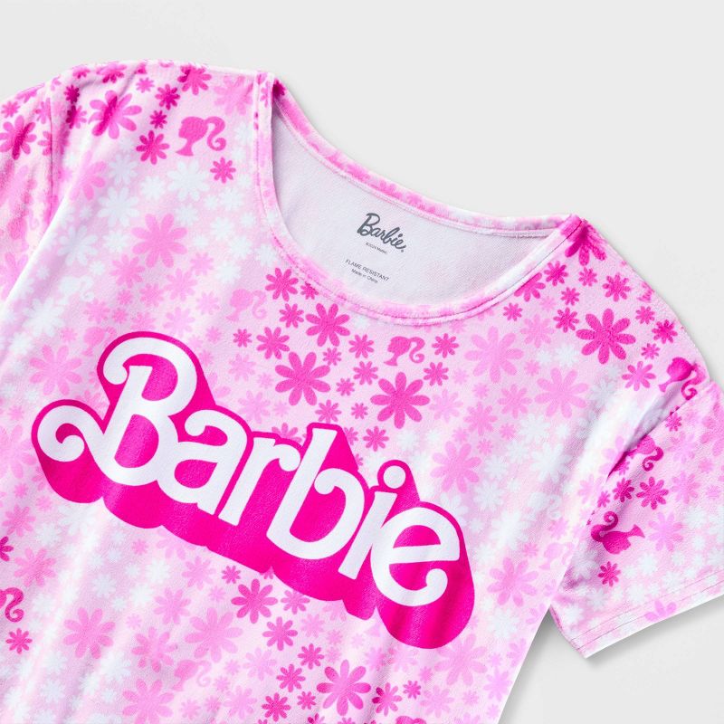 Girls&#39; Barbie 2pc Short Sleeve Pajama Set - Pink, 3 of 4