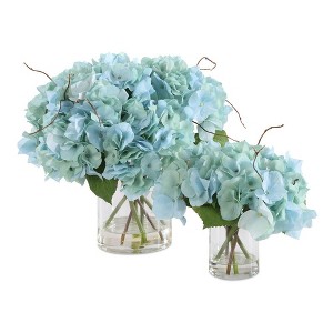 Uttermost Tranquil Blue Hydrangeas in Glass Vases with Realistic Faux Water, Set of 2 - 1 of 4