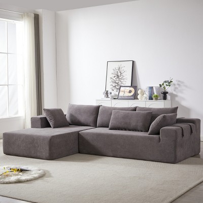 108" Chenille Modular Sectional Sofa,Upholstered L-Shape Sofa with 6 Pillows,Free Combination for Home Living Room-Baofuwish