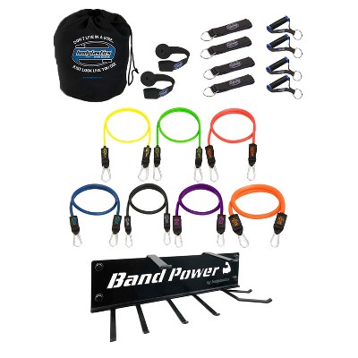 Bodylastics BLSET81 Max Tension 20 Piece Exercise Equipment Set w/ Weight Resistance Bands, Handles, Anchors, Travel Bag, and Steel Wall 8 Prong Rack