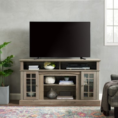Runesay 58" Classic Gray Wash TV Stand with Cabinet & Open Shelves, Fits TVs Up to 65"