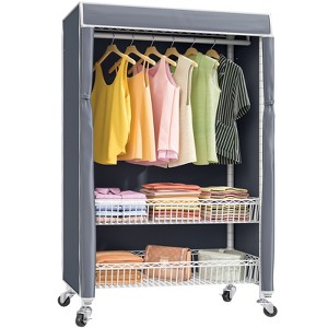 VIPEK Rolling garment rack with wheels, Heavy Duty Covered Clothes Rack with Basket, White Clothing Rack with Cover - 1 of 4