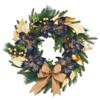24 Inch Christmas Wreath for Front Door, Xmas Wreath with Bows, Gold Leaves & Ball Ornaments and Blue Artificial Flowers for Windows - 3 of 4