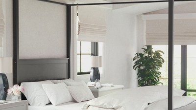 Hayes Dark Gray Queen Canopy Platform Bed with Wood Headboard
