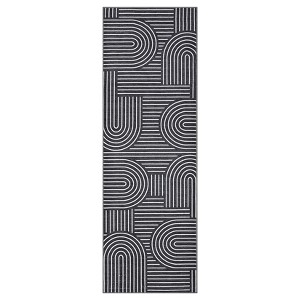 2*6 Washable Rainbow Striped Rug, Stain Resistant Indoor Carpet, Easy Clean with Non-Slip Backing, Folding Floor Cover for Bedroom Nursery, Black - 1 of 4
