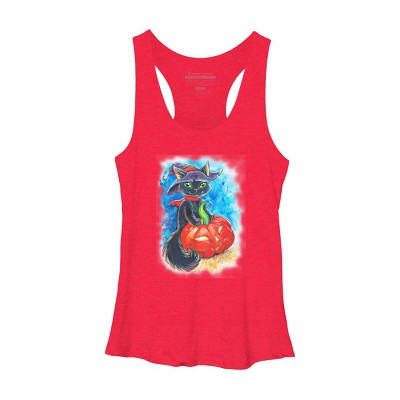 Women's Design By Humans halloween. the witch cat By POLINART Racerback Tank Top
