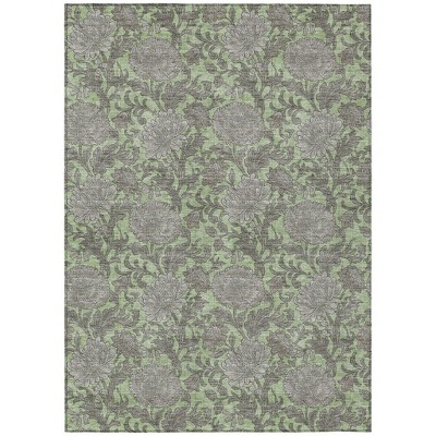 Artichoke Green Gray And Taupe Floral Washable Indoor Outdoor Area Rug