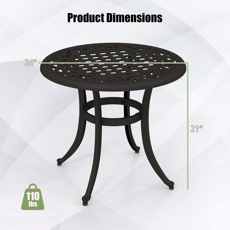 Costway 24" Patio Side Table with Adjustable Footpads Round Cast Aluminum End Table, 3 of 10