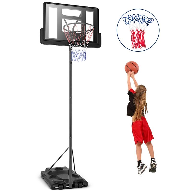 Height Adjustable Portable Basketball Hoop System Shatterproof Backboard Wheels  2 Nets, 1 of 9