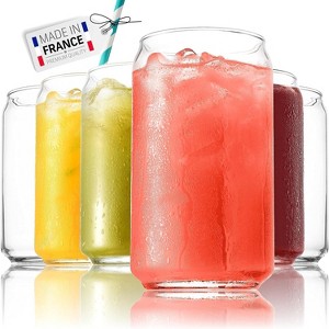 Beneti Can-Shaped Beer Glasses, Set of 6, 16oz, Clear, Made in Europe - 1 of 4