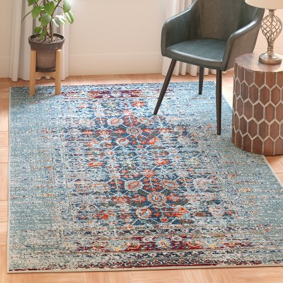 Boho Chic Blue and Multi High Pile Square Area Rug