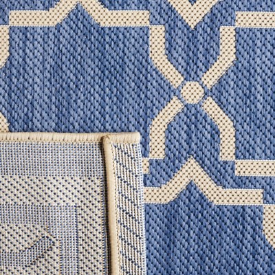 Easy-Care Blue Synthetic Square Indoor/Outdoor Rug, 7'10"