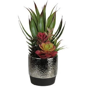 Northlight 15" Succulents and Agave Artificial Potted Plant - Green/Red - 1 of 4
