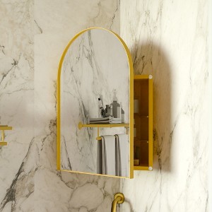 QingMoon Arched Bathroom Storage Cabinet, Metal Corner Cabinet in Wall with Mirror and Adjustable Glass Shelves for Small Spaces - 1 of 4