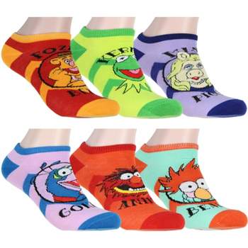 The Muppets Socks Adult Kermit Animal Miss Piggy Beaker Fozzie 6 Pack Ankle Socks Multicoloured