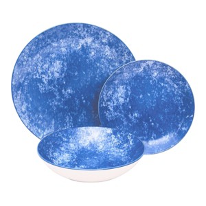 Godinger Silver 12pc Porcelain Wingate Dinnerware Set Blue: Abstract Pattern, Service for 4, Dishwasher & Microwave Safe - 1 of 3