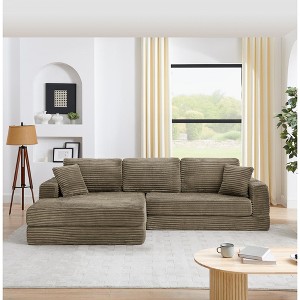 TiramisuBest Right L-Shaped Modular Sectional Sofa, Compressed Corduroy Couch, Unfoldable Bed, Modern Minimalist Sleeper Sofa for Bedroom, Brown - 1 of 4