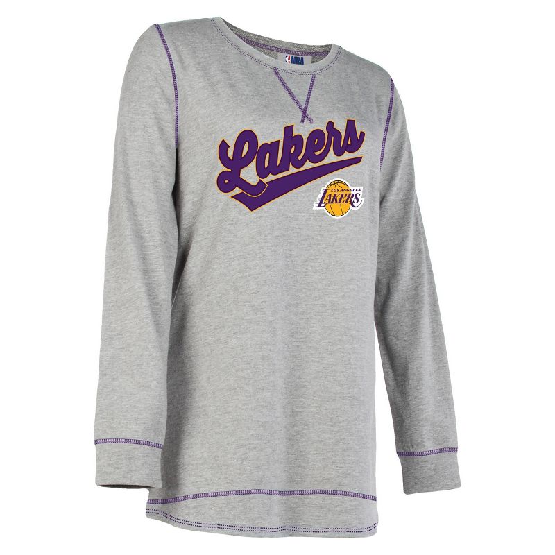 NBA Los Angeles Lakers Women&#39;s Gray Long Sleeve Team Slugger Crew Neck T-Shirt, 3 of 5