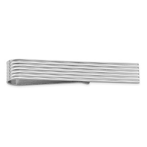 Black Bow Jewelry Rhodium Plated Sterling Silver Grooved Striped Tie Bar, 7 x 51mm - 1 of 3