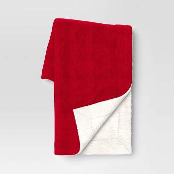 Solid Woven Chenille Throw Blanket with Sherpa Reverse Red - Threshold™