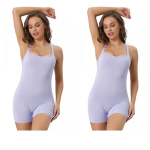 Allegra K Women's Square Neck Tummy Control Bodycon Rompers Sleeveless Shorts Body Shapers 2 Packs - 1 of 4