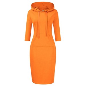 Women Long Sleeve Hooded Sweatshirt Midi Dress - 1 of 4