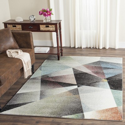 Porcello Grey and Multicolor Geometric Synthetic Area Rug