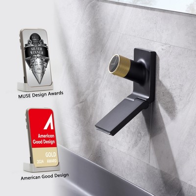 Black and Gold Brass Wall Mount Bathroom Faucet with Foldable Spout