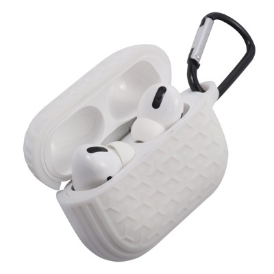 Insten Case Compatible with AirPods Pro - Honeycomb Textured Pattern Silicone Skin Cover with Keychain, White