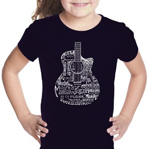 LA Pop Art Girl's Word Art T-shirt - Languages Guitar - 1 of 4