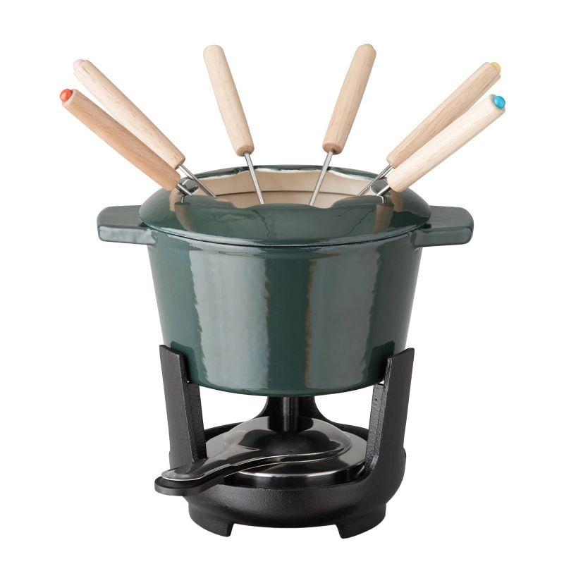 Gibson Our Table 13 Piece Enameled Cast Iron Fondue Pot Set in Sycamore, 1 of 8