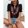 Coolmee Women's Casual Floral Embroidered V Neck Boho Short Puff Sleeve Shirts Loose Summer Blouses Tops Fashion Clothes - 4 of 4