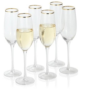 Slickblue Handcrafted Gold Rim Champagne Flutes - 8 oz Set of 6 - 1 of 4