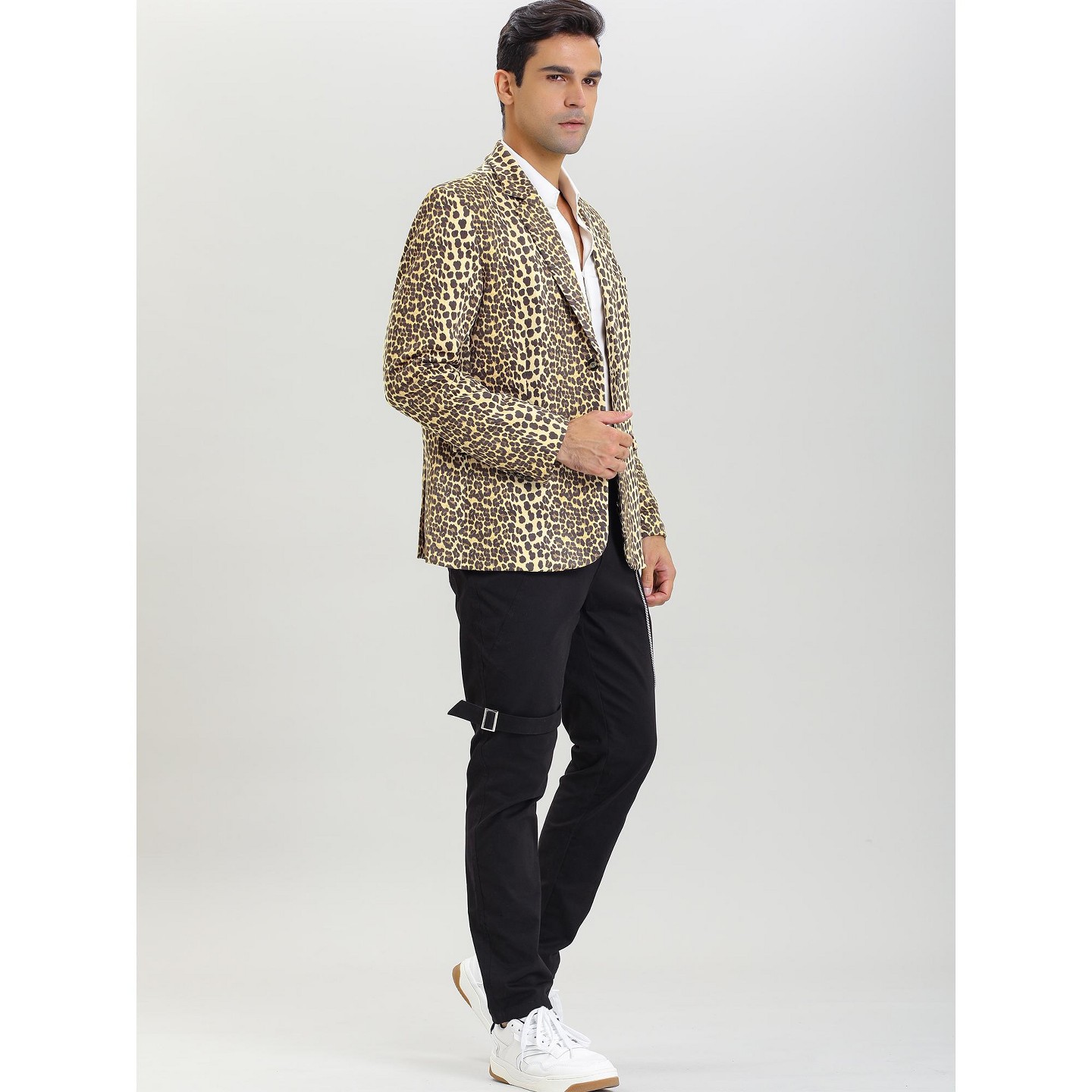 Мужской пиджак Lars Amadeus Notched Lapel Slim Fit Vintage Animal Printed Blazer Brown, цвет: Коричневый — фото 4