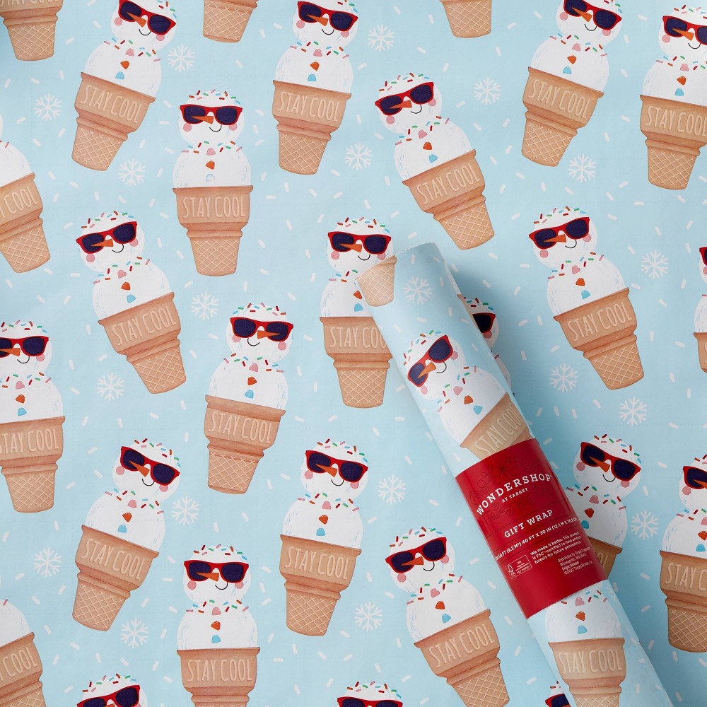100 sq ft 'Stay Cool' Snowman Cone Gift Wrap - Wondershop