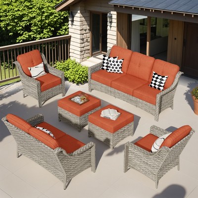 XIZZI All Weather Rattan Conversation Set, Wicker Furniture Sofa Set 3-Seat Couch with Cushion, Outside Rattan Sofa Set for Garden Backyard