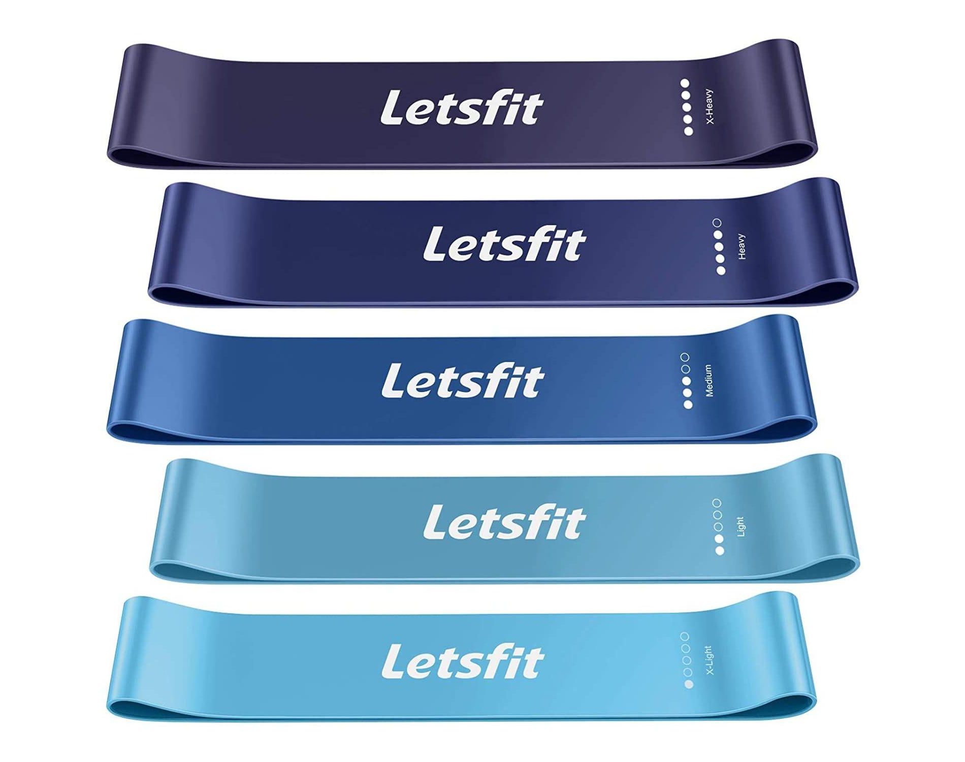 Letsfit Set of 5, Resistance Loop Exercise Bands With BONUS Carry Bag - JSD02-5P - Blue