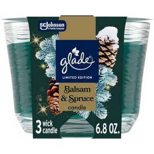 Glade 3 Wick Holiday Scented Christmas Candle for Stocking Stuffers - Balsam & Spruce - 6.8oz - 1 of 4