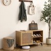 2-Tier Shoe Organizer with Rattan Mesh Door, Solid Wooden Handle, Freestanding Shoe Organizer, Shoe Rack, Entryway Shoe Holder - 3 of 4