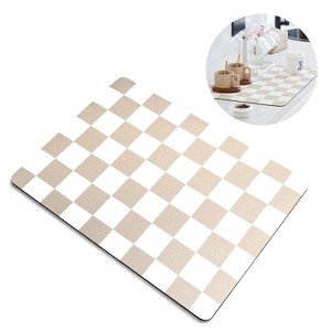 LunaLulinlk 16" x 24" Checkered Dish Drying Mat for Coffee Bar, Silicone Absorbent Mat for Kitchen Counter (Beige) - 1 of 4