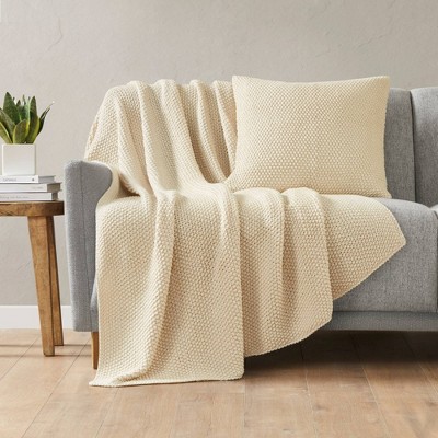 Ivory Knit Cotton Euro Square Pillow Cover