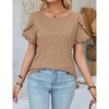 Women's Summer Short Sleeve T-Shirt Casual Round Neck Top With Ruffle Trim - 4 of 4