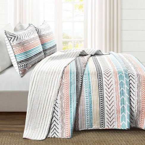 Lush Décor 3pc Full/queen Hygge Geo Reversible Cotton Quilt & Sham